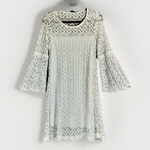 Sandra Darren Sz 8 White Lace Dress Long Bell Sleeve Boho Hippie Lined Crochet
